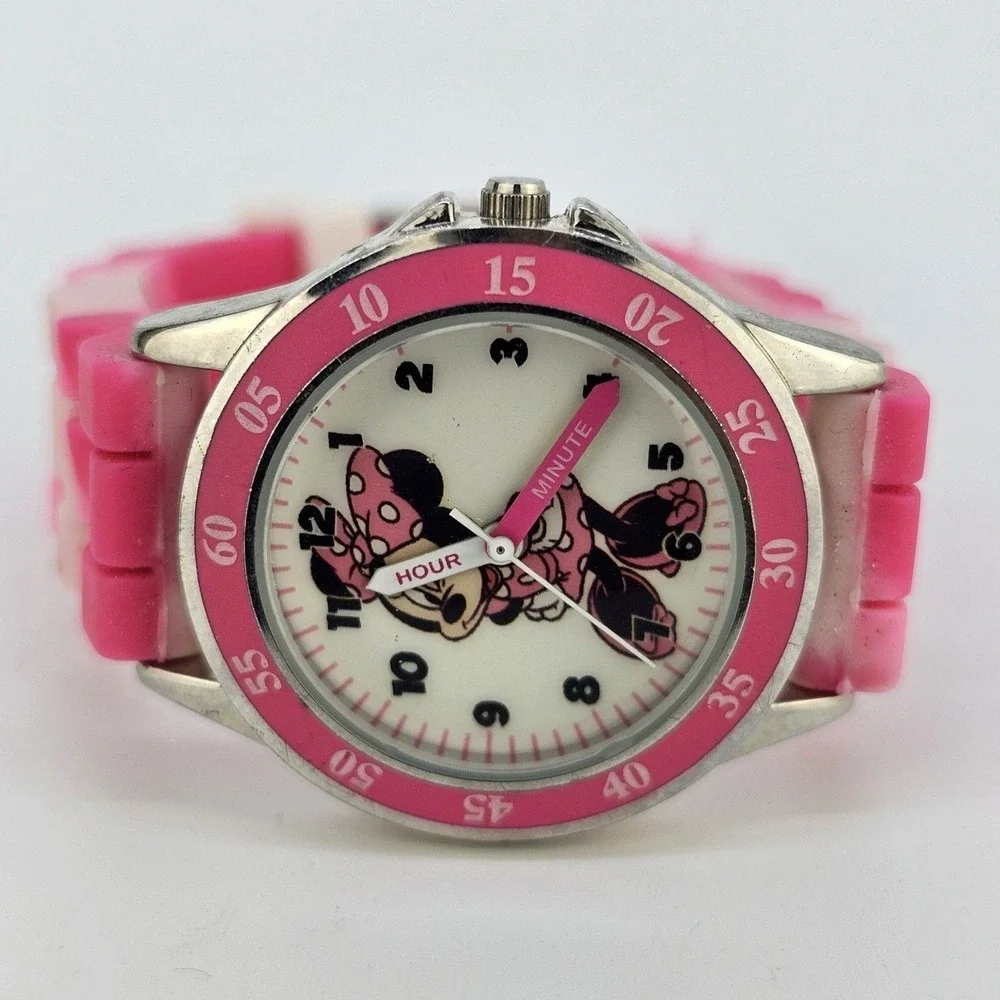 Disney Minnie Mouse Women Watch 32MM‎ Pink Plastic Bands New Battery